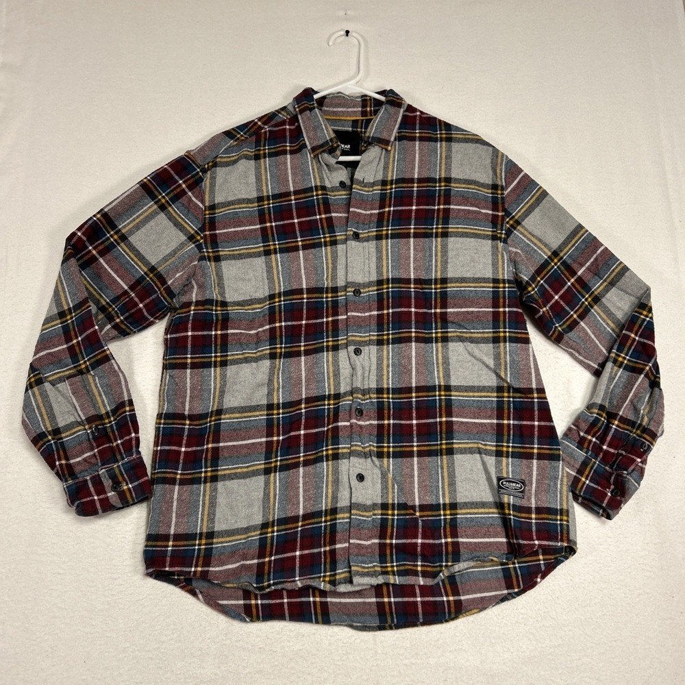 Pull & Bear Flannel Shirt Mens Large Plaid Long Sleeve Button Streetwear Skate